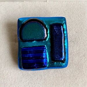 Geometric Blue Teal Vibrant Square Brooch for Europe 1 Inch  Artsy Unique Boho